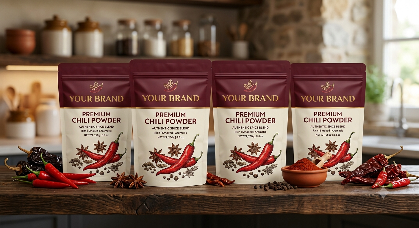 Private label chilli powder supply with custom branded packaging