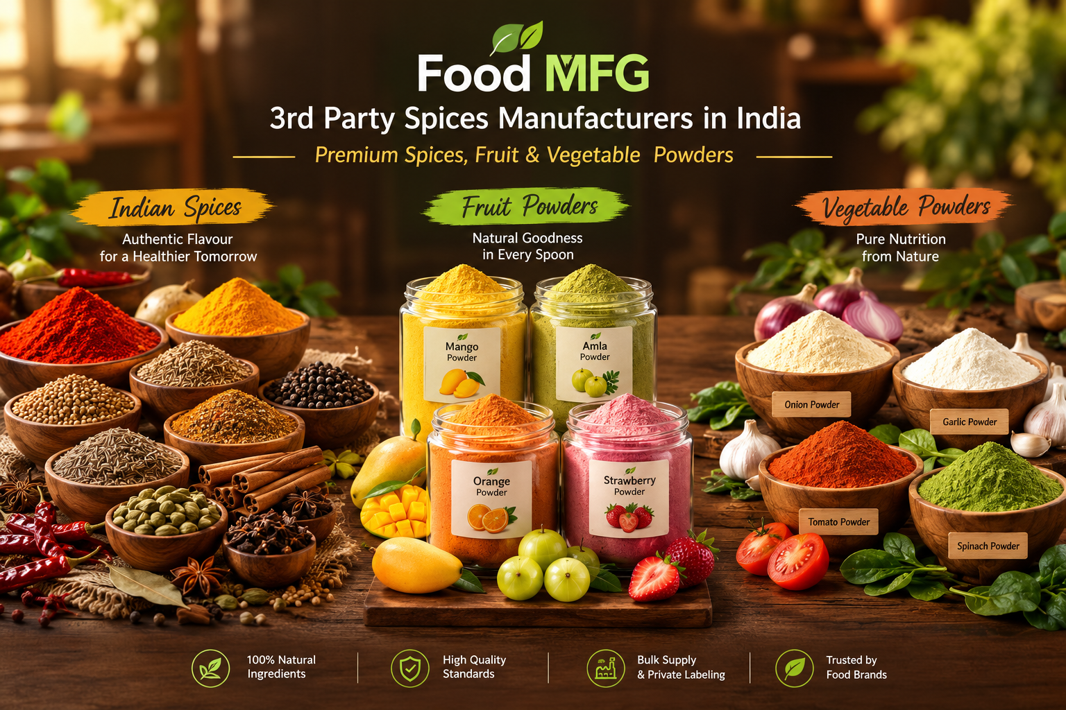 Food MFG - 3rd Party Spices Manufacturers in India - Premium Spices, Fruit & Vegetable Powders